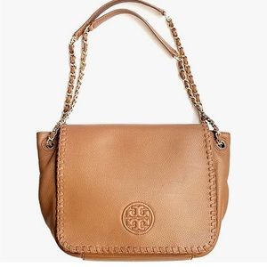 EUC Tory Burch Marion Brown Leather Flap Handbag or Crossbody Bag